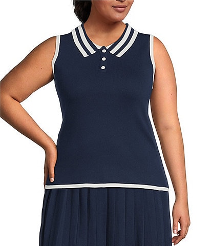 Skies Are Blue Plus Size Contrast Collared Knit Tank Top