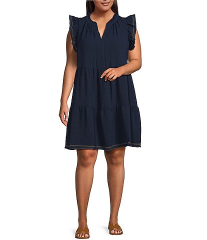 Skies Are Blue Plus Size Contrast Stitch Tiered Baby Doll Dress