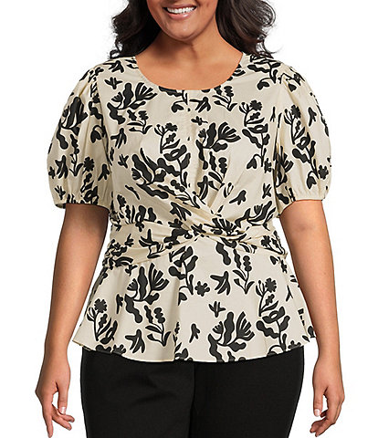 Skies Are Blue Plus Size Criss Cross Short Sleeve Woven Poplin Blouse