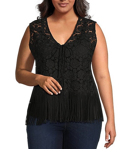 Skies Are Blue Plus Size Crochet Fringe Vest