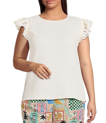 Skies Are Blue Plus Size Crochet Trim Gauze Top