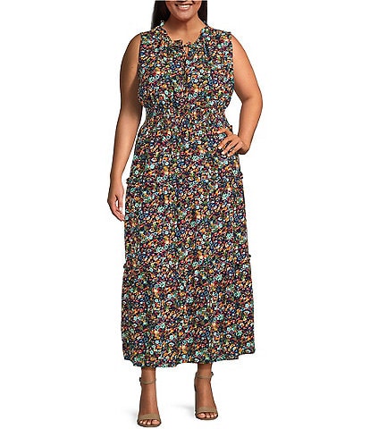Skies Are Blue Plus Size Ditsy Floral Tiered Maxi Dress