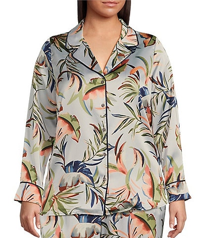 Skies Are Blue Plus Size Floral Print Notch Collar Long Sleeve Button-Front Coordinating Blouse