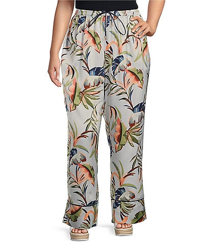 Skies Are Blue Plus Size Floral Print Wide-Leg Coordinating Pull On Pants