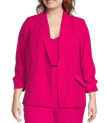 Skies Are Blue Plus Size Notch Lapel Shirred 3/4 Sleeve Open Front Coordinating Statement Blazer