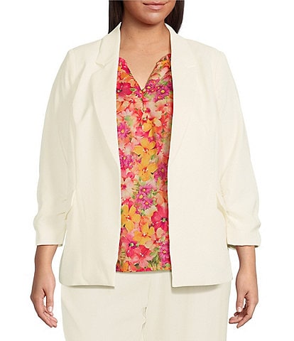 Skies Are Blue Plus Size Notch Lapel Shirred 3/4 Sleeve Open Front Coordinating Statement Blazer