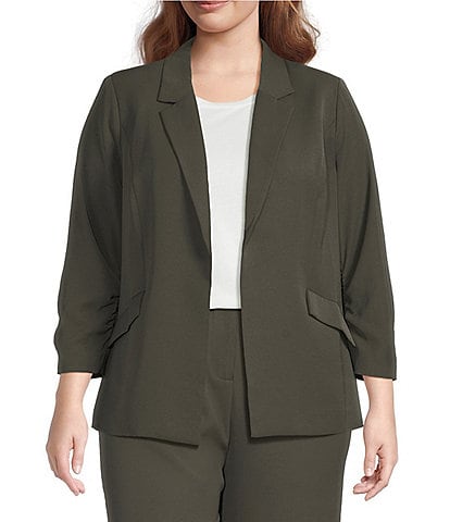 Skies Are Blue Plus Size Notch Lapel Shirred 3/4 Sleeve Open Front Coordinating Statement Blazer
