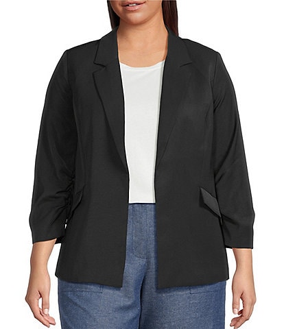 Skies Are Blue Plus Size Notch Lapel Shirred 3/4 Sleeve Open Front Coordinating Statement Blazer
