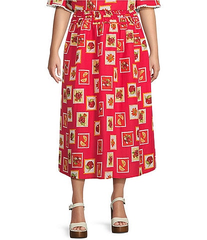 Skies Are Blue Plus Size Postcard Coordinating Midi Skirt