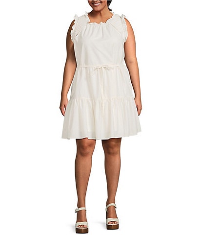 Skies Are Blue Plus Size Ruffle Ladder Lace Baby Doll Mini Dress