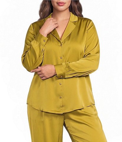 Skies Are Blue Plus Size Satin Collared Long Sleeve Button Front Coordinating Shirt