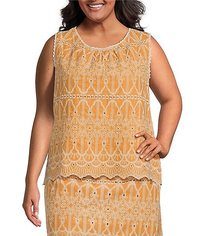Skies Are Blue Plus Size Sleeveless Embroidered Woven Coordinating Top