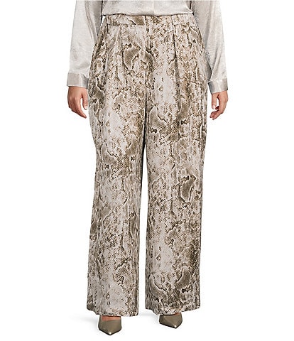 Skies Are Blue Plus Size Snake Print High Rise Wide Leg Pants
