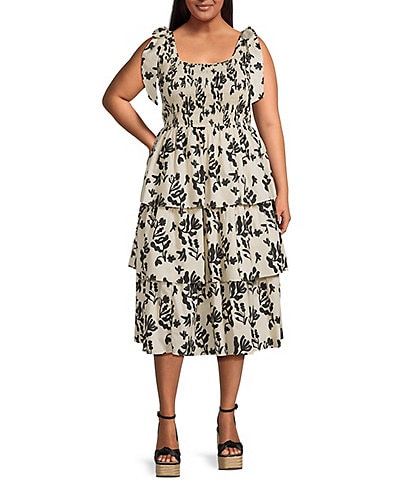Skies Are Blue Plus Size Tiered Sleeveless Poplin Midi Dress