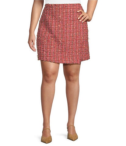 Skies Are Blue Plus Size Coordinating Tweed Faux-Wrap High Rise Mini Skirt