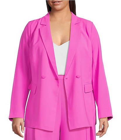 Skies Are Blue Plus Size Woven Notch Lapel Double Breasted Blazer
