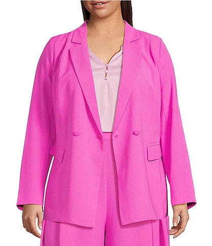 Skies Are Blue Plus Size Coordinating Woven Notch Lapel Double Breasted Blazer