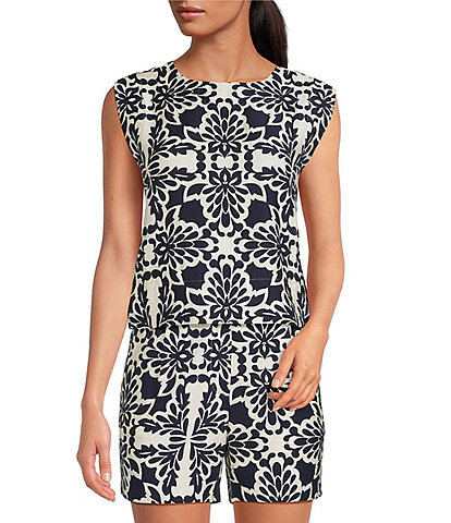 Skies Are Blue Printed Crew Neck Sleeveless Coordinating Top