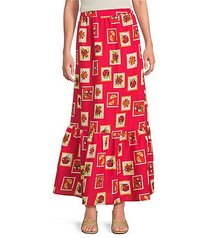 Skies Are Blue Printed Linen Blend Tiered Coordinating Maxi Skirt