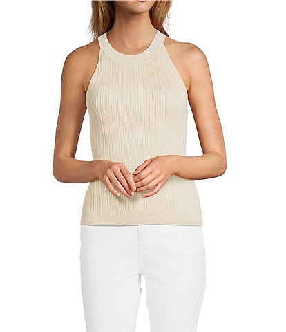 Skies Are Blue Rib Knit High Neck Sleeveless Halter Tank