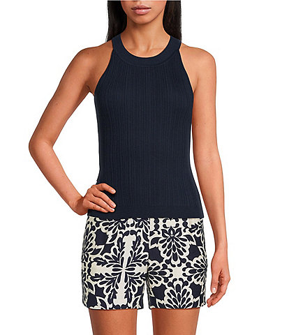Skies Are Blue Rib Knit High Neck Sleeveless Halter Tank