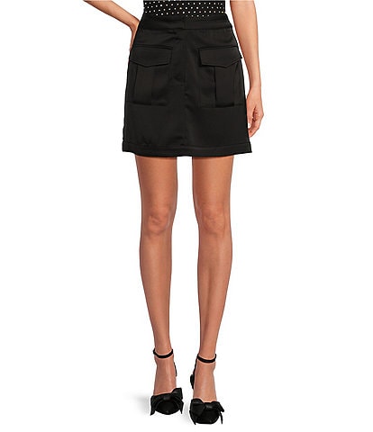 Skies Are Blue Satin Cargo Pocket Mini Skirt