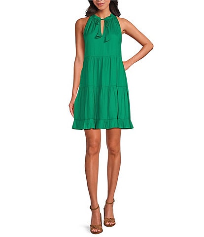 Skies Are Blue Split V-Neck Sleeveless Tiered Mini Dress