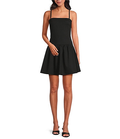 Skies Are Blue Square Neck Sleeveless Tiered Drop Waist Mini Dress