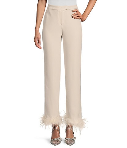 Skies Are Blue Straight Leg Detachable Feather Trim Coordinating Pants