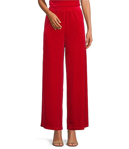 Skies Are Blue Wide Leg High Rise Velvet Ankle Length Coordinating Pants