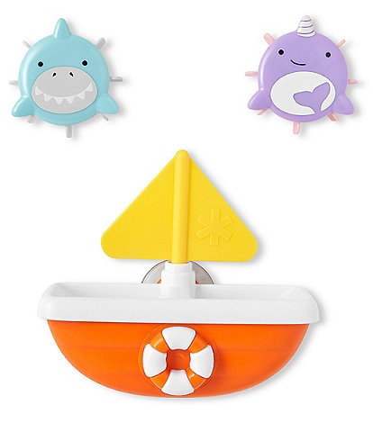 Skip Hop Zoo Tip & Spin Boat Bath Tub Toys - Shark/Narwhal