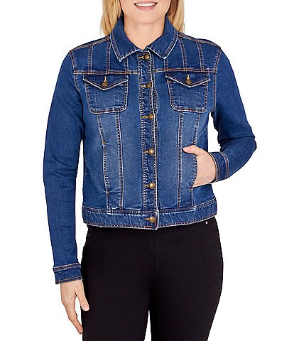 Skye's The Limit Button Front Point Collar Long Sleeve Denim Jacket
