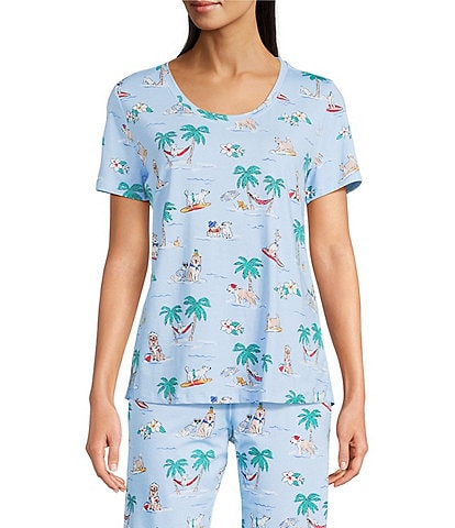 Sleep Sense Beach Dog Print Short Sleeve Scoop Neck Coordinating Sleep Top