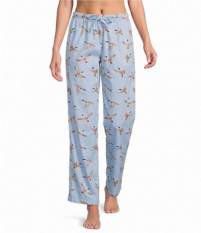 Sleep Sense Blue Duck Print Woven Twill Drawstring Tie Coordinating Sleep Pants
