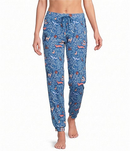 Sleep Sense Blue Woods Print Drawstring Tie Coordinating Knit Sleep Joggers