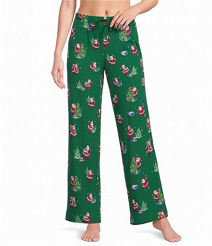 Sleep Sense Classic Santa Print Knit Drawstring Coordinating Sleep Pants