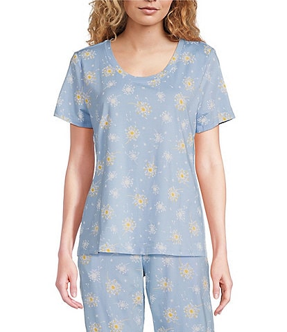 Sleep Sense Dandelion Print Short Sleeve Scoop Neck Knit Coordinating Sleep Top