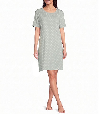 Sleep Sense Dotted Print Short Sleeve Crew Neck Coordinating Knit Sleep Shirt