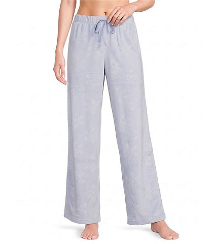 Sleep Sense Embossed Snowflakes Print Velour Drawstring Elastic Waist Coordinating Holiday Sleep Pants