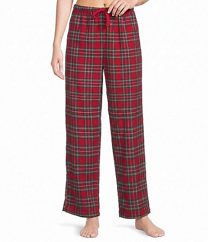 Sleep Sense Flannel Red Plaid Print Drawstring Elastic Waist Coordinating Holiday Sleep Pants