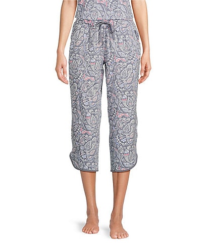 Sleep Sense Floral Paisley Print Coordinating Knit Copped Sleep Pants