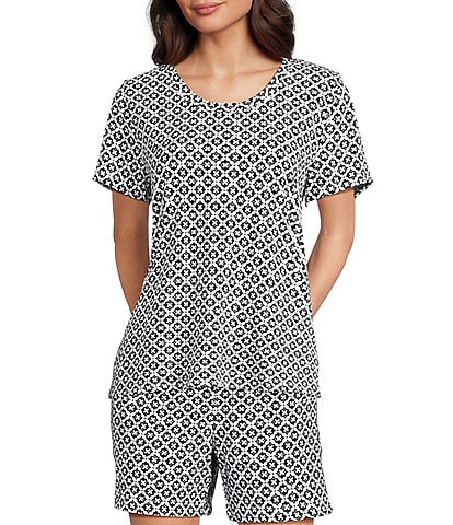 Sleep Sense Geo Print Short Sleeve Scoop Neck Coordinating Sleep Top