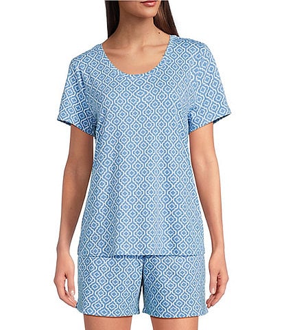 Sleep Sense Geo Print Short Sleeve Scoop Neck Coordinating Sleep Top