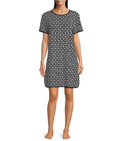 Sleep Sense Geometric Print Short Sleeve Crew Neck Coordinating Knit Sleep Shirt