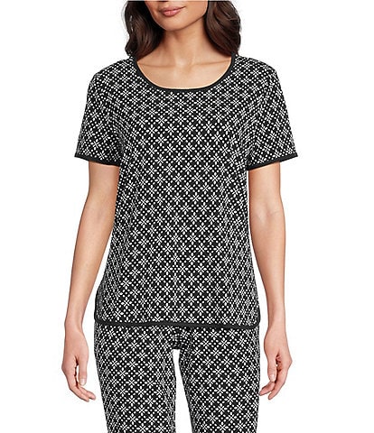 Sleep Sense Geometric Print Short Sleeve Scoop Neck Knit Coordinating Sleep Top