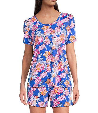 Sleep Sense Happy Floral Print Short Sleeve Scoop Neck Coordinating Sleep Top