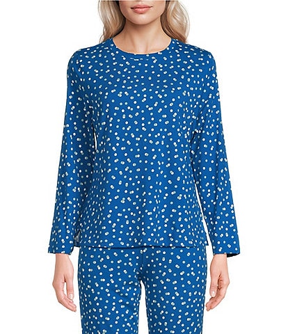 Sleep Sense Jersey Knit Confetti Dot Long Sleeve Crew Neck Coordinating Sleep Top