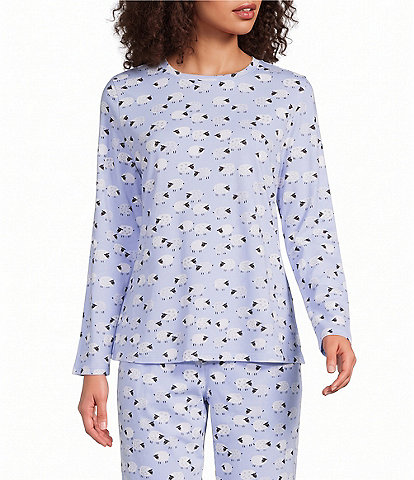 Sleep Sense Jersey Knit Sheep Long Sleeve Crew Neck Coordinating Sleep Top