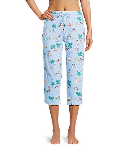 Sleep Sense Knit Beach Dog Print Drawstring Tie Coordinating Sleep Capri Pants
