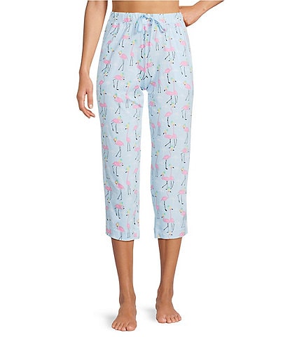 Sleep Sense Knit Flamingo Print Drawstring Tie Coordinating Sleep Capri